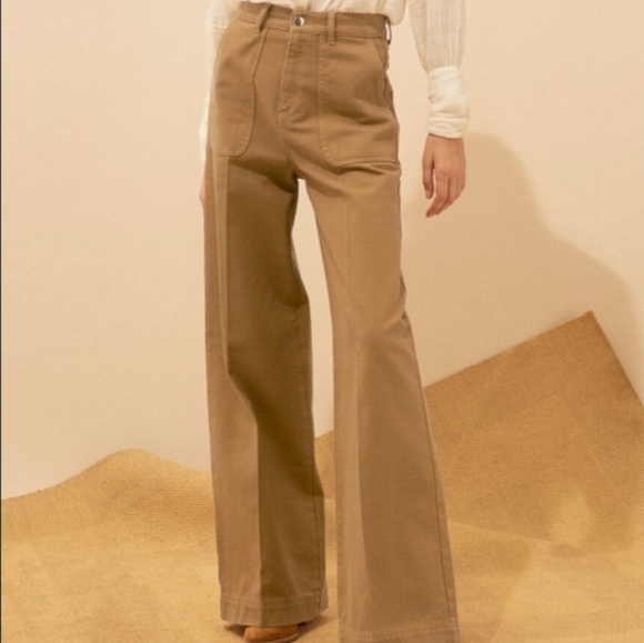 ba&sh Pants - Ba&sh Dixon Cotton Twill Wide Leg Pants in Ocre